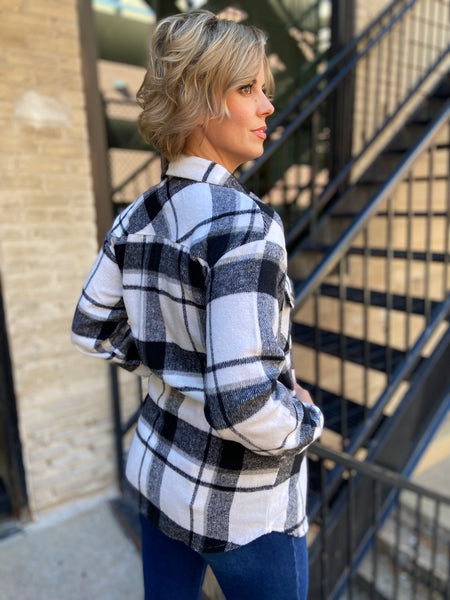 Side View Black Plaid Shacket