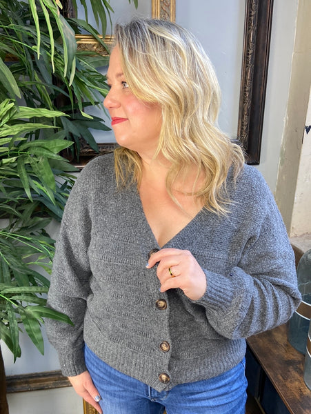 charcoal  plus size cardigan sweater  with buttons