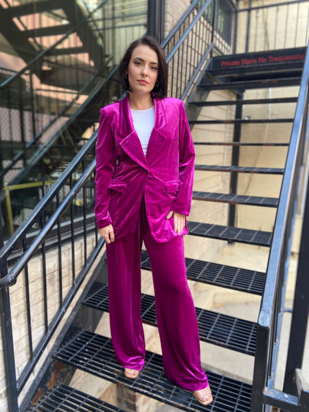 Sassy Magenta Velvet Blazer & Pants Set