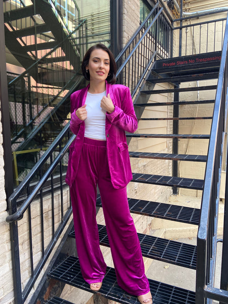 Sassy Magenta Velvet Blazer & Pants Set