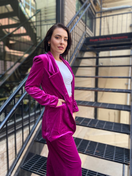 Sassy Magenta Velvet Blazer & Pants Set