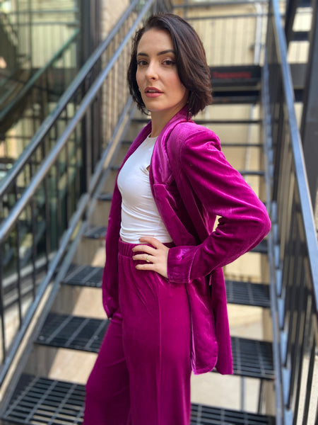 Sassy Magenta Velvet Blazer & Pants Set