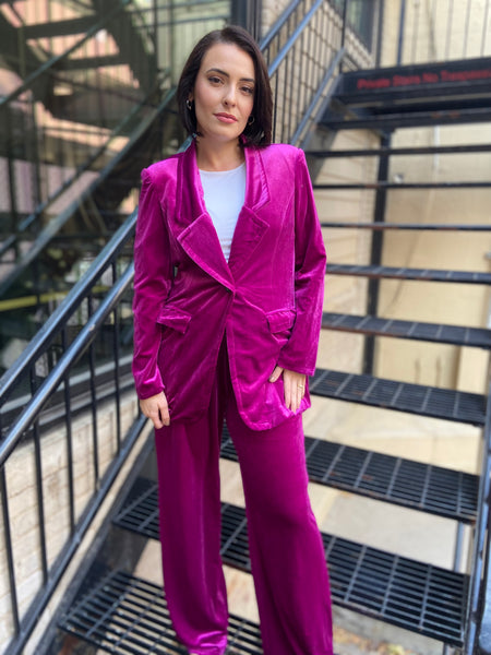 Sassy Magenta Velvet Blazer & Pants Set