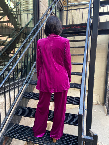 Sassy Magenta Velvet Blazer & Pants Set