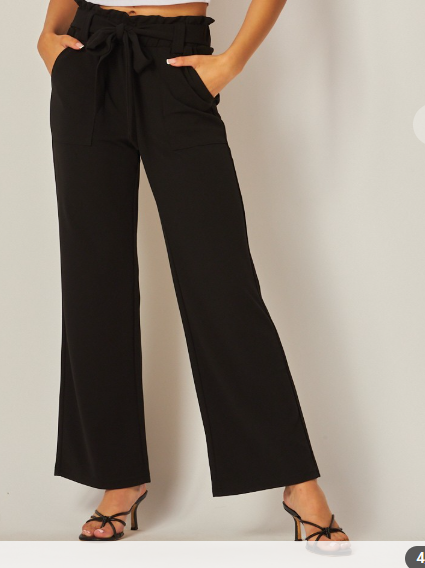 Sadie Black Knit Paperbag Tie Pants