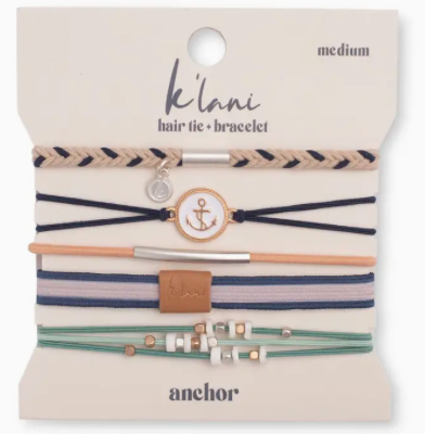 "Anchor" Nautical Colors with Anchor Charm Hair Tie Bracelets |Small|