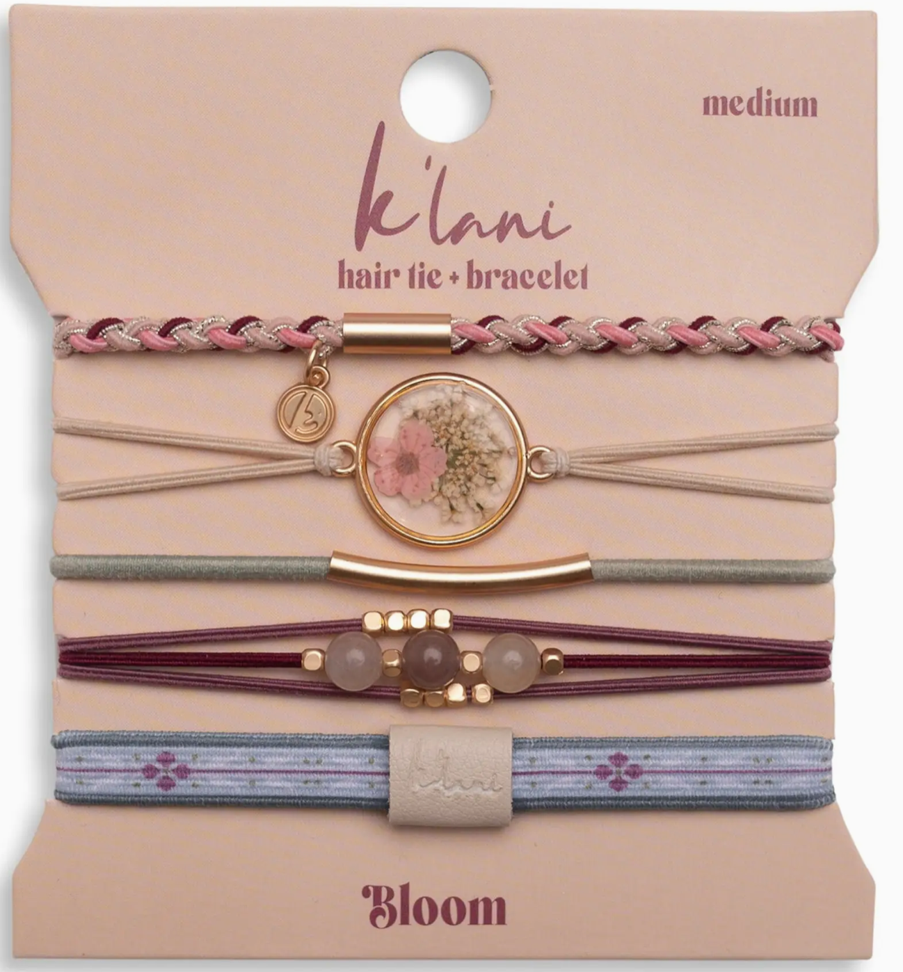 "Bloom" Maroon and Pink with Pressed Flowers Hair Tie Bracelets - MK Threads Boutique