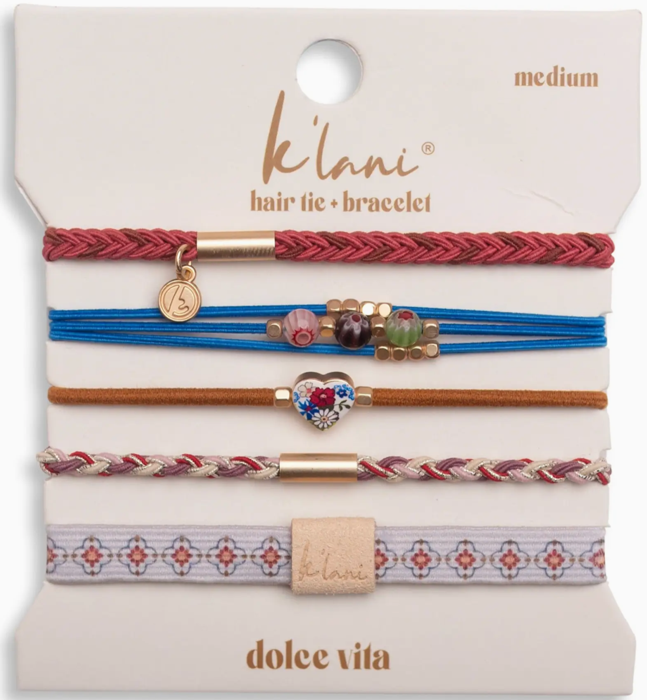 "Dolce Vita" Floral Glass Beads with Gold Accents Hair Tie Bracelets - MK Threads Boutique