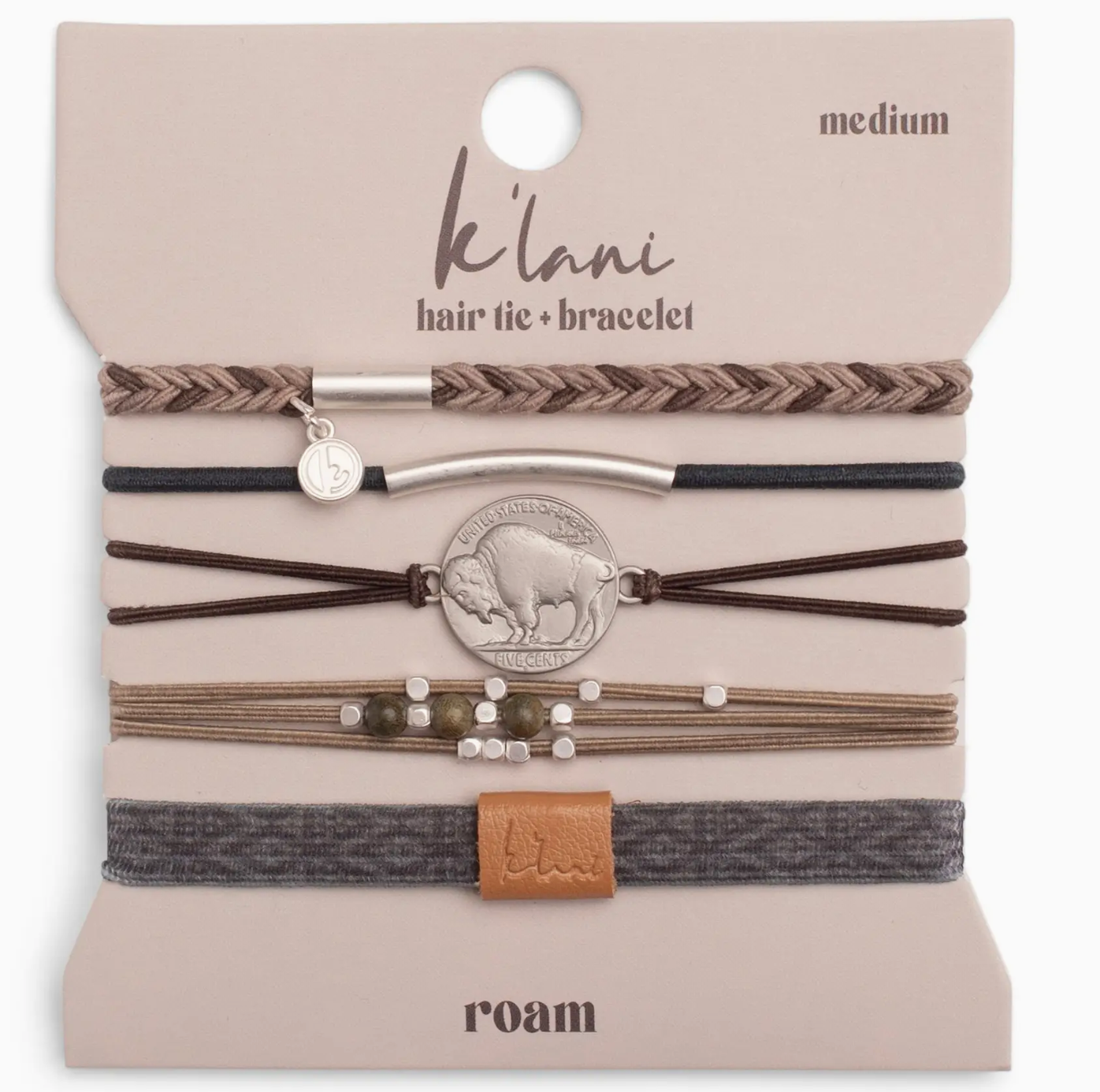 "Roam" Tan and Green with Buffalo Coin Hair Ties Bracelets - MK Threads Boutique