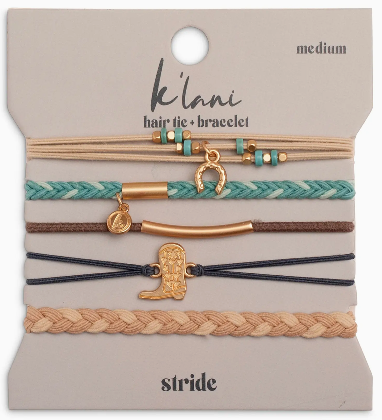 "Stride" Tan and Teal with Gold Boot Hair Tie Bracelets - MK Threads Boutique