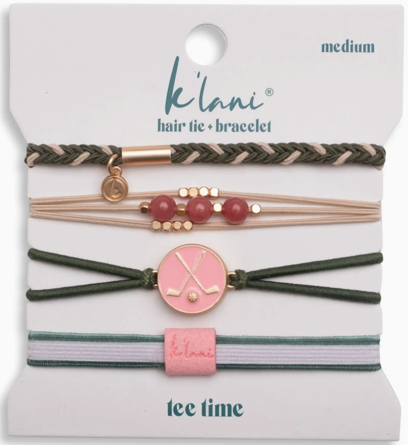 "Tee Time" Pink and Green with Pink Ball Marker Hair Ties Bracelet - MK Threads Boutique