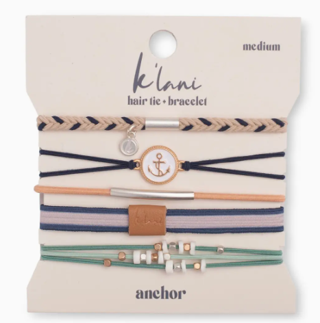 "Anchor" Nautical Colors with Anchor Charm Hair Tie Bracelets