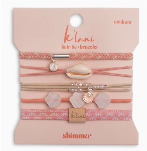 "Shimmer" Coral with Shell Hair Tie Bracelets