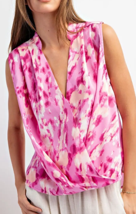 Kael Hot Pink Satin Sleeveless Blouse