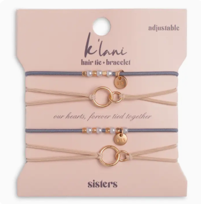 "Sisters" Gold & Pearl Shareable Hair Tie Bracelet Set