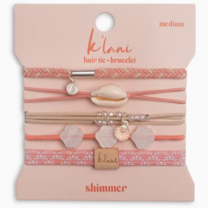 "Shimmer" Coral with Shell Hair Tie Bracelets|Medium|