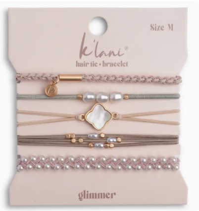 "Glimmer" Soft Pinks with Pearl & Gold Accent Hair Tie Bracelets|Medium|