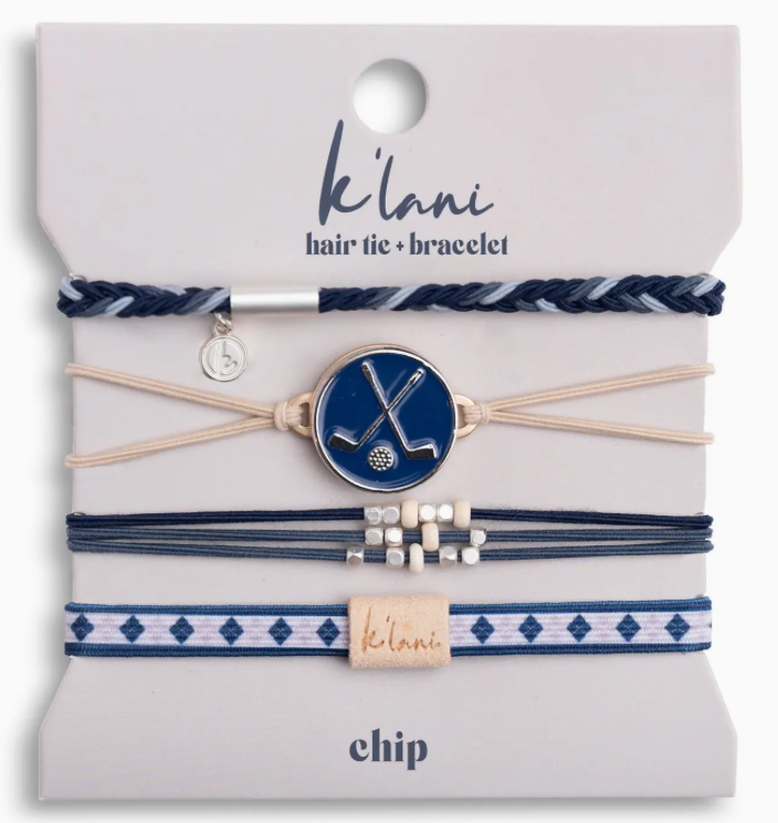 "Chip" Blue & Cream Hair Tie Bracelets with Removable Ball Marker  Medium