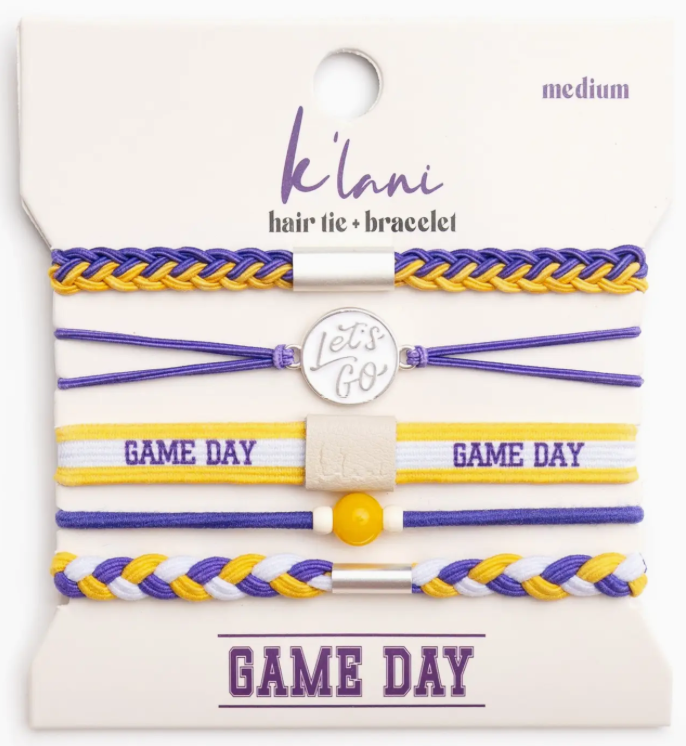 "Game Day" Purple & Yellow Hair Tie Bracelets  Medium