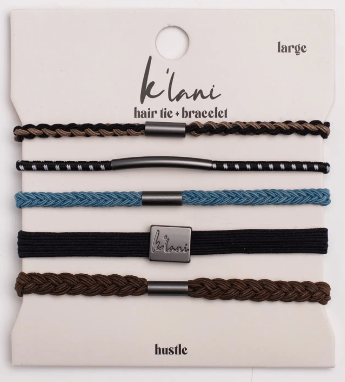 "Hustle" Solid Black, Brown & Blue Hair Tie Bracelets  Medium