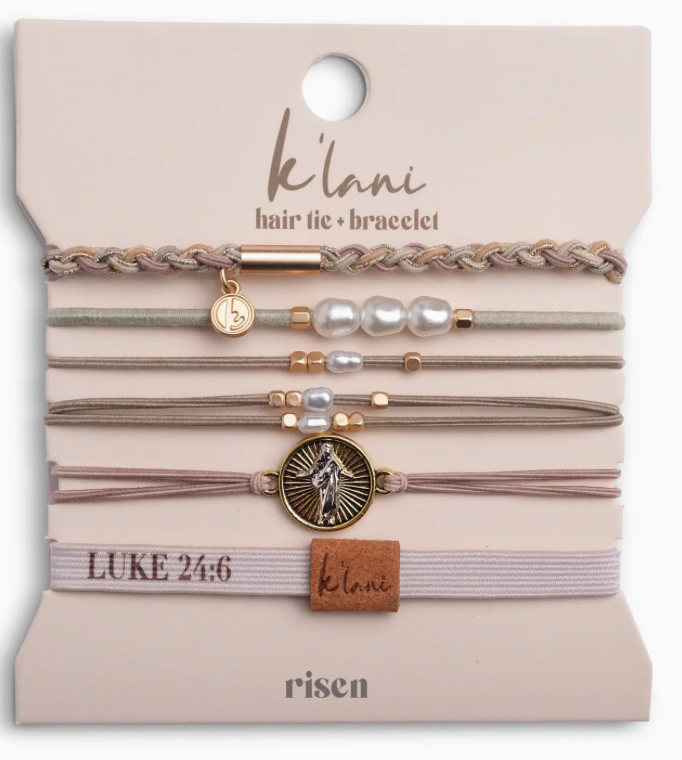 "Risen" Warm Neutrals with Gold Christus Hair Tie Bracelets  Medium