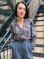 Zio Black Floral Ruffle Long Sleeve Top