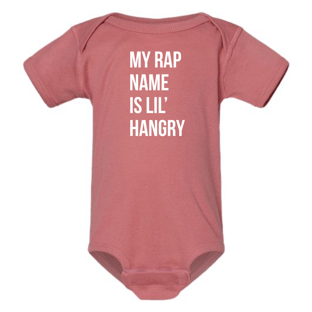 MY RAP NAME IS LIL' HANGRY BABY ONESIE: Athletic Gray  - 12 months
