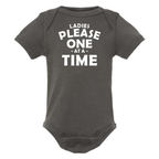 LADIES PLEASE - ONE AT A TIME BABY ONESIE: Charcoal - 12 months