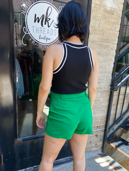 green shorts with adjustable belt pockets high waisted shorts