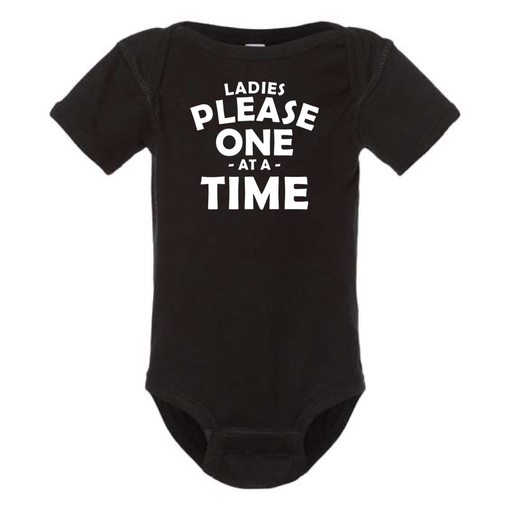 LADIES PLEASE - ONE AT A TIME BABY ONESIE: Charcoal -6 months