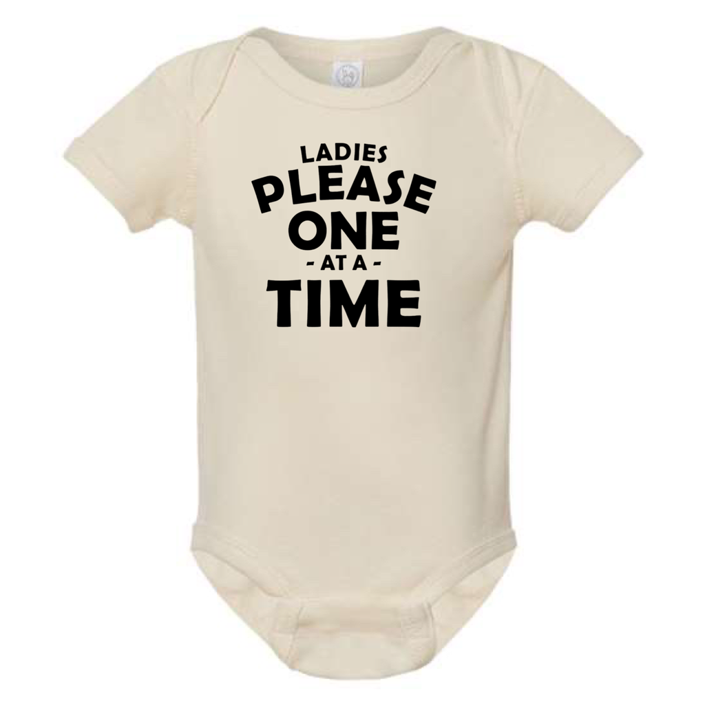 LADIES PLEASE - ONE AT A TIME BABY ONESIE: Charcoal -6 months