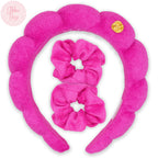 Spa Headband - Skincare Headband & Scrunchie Wristband Set: Hot Pink