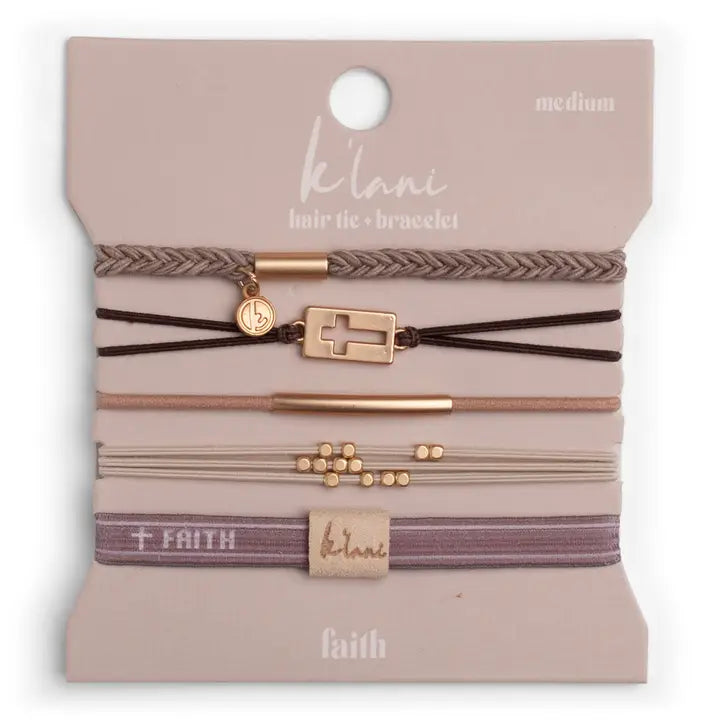 K'lani "Faith" Warm Neutrals with Gold Cross Hair Tie Bracelets - MK Threads Boutique