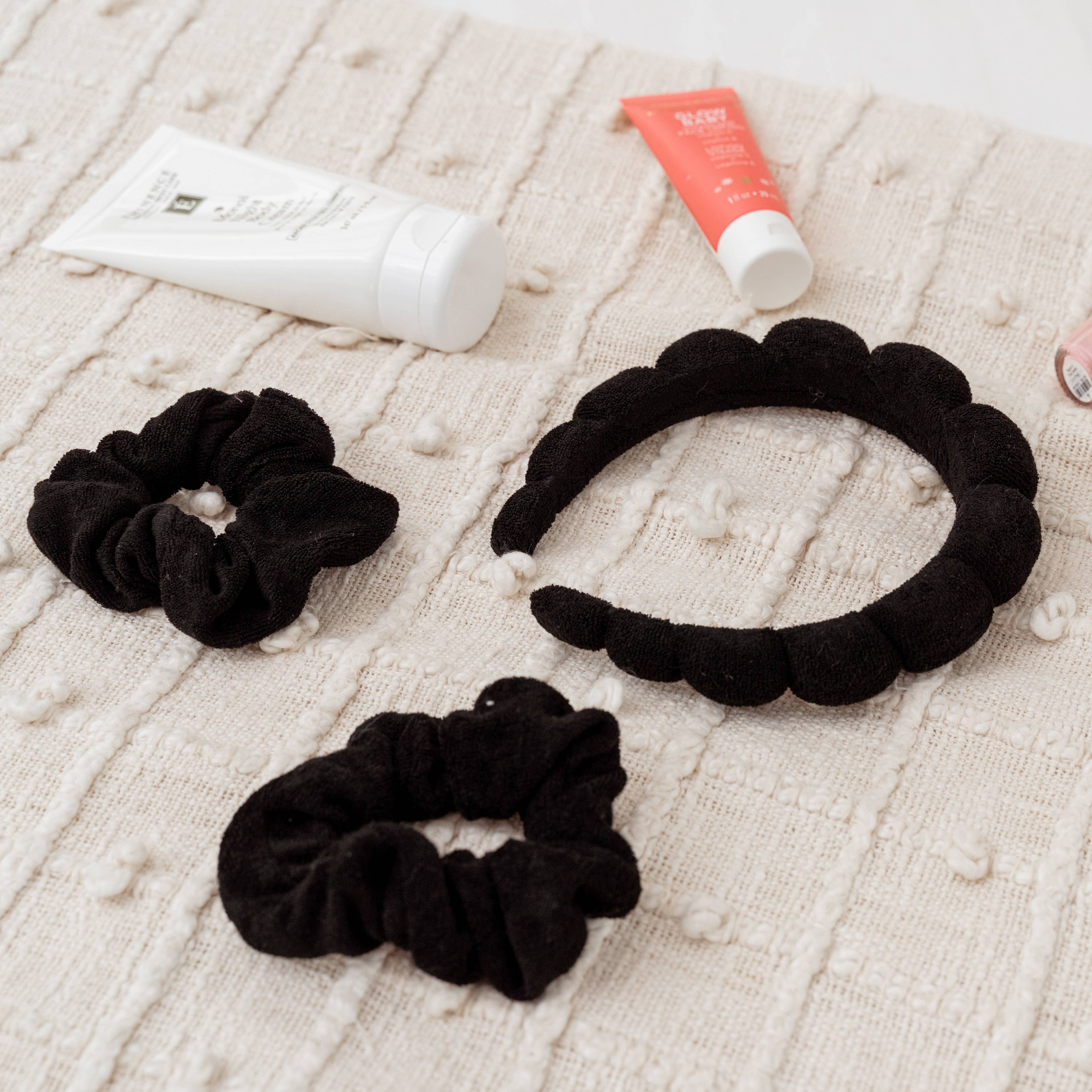 Spa Headband - Skincare Headband & Scrunchie Wristband Set: Hot Pink