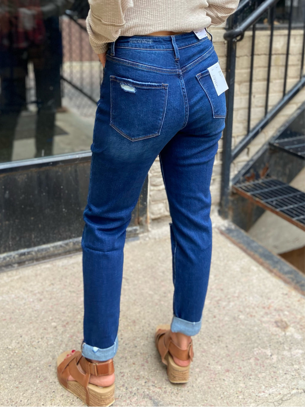 Erika Vervet Stretch Distressed Mom Jeans - MK Threads Boutique