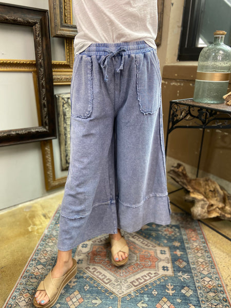 micah blue palazzo pants drawstring elastic waist wide leg pocket pants 