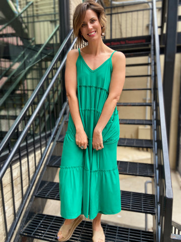 green layered long dress v neck dress summer dress spring dress