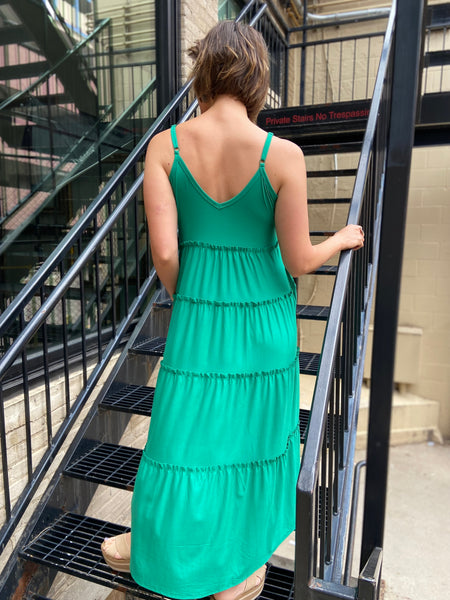 green layered long dress v neck dress summer dress spring dress