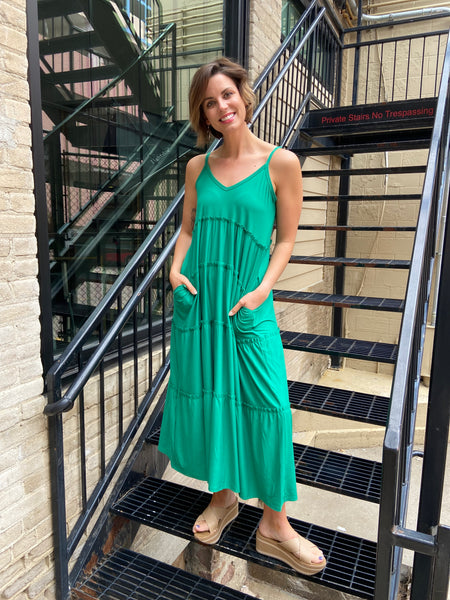 green layered long dress v neck dress summer dress spring dress