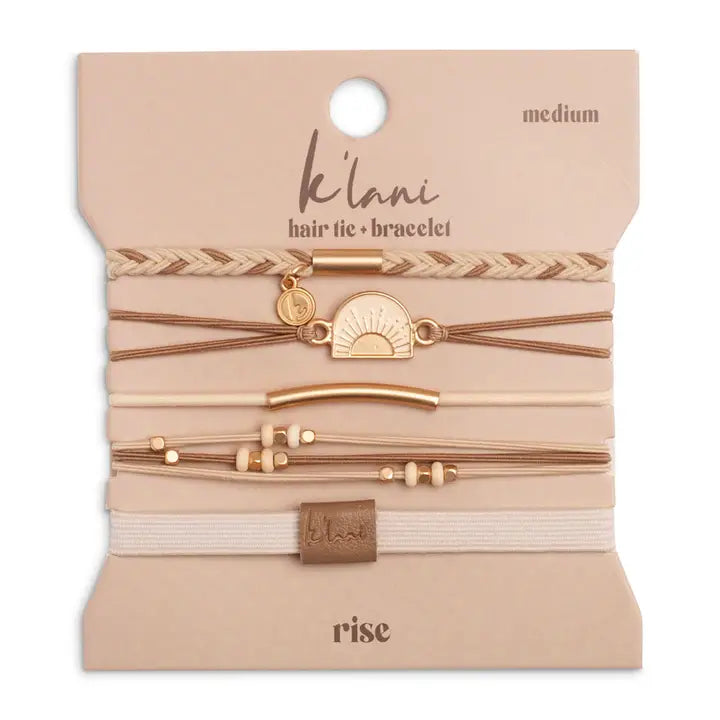 K'lani "Rise" Cream and Tan with Gold and Sun Accents Hair Tie Bracelets - MK Threads Boutique