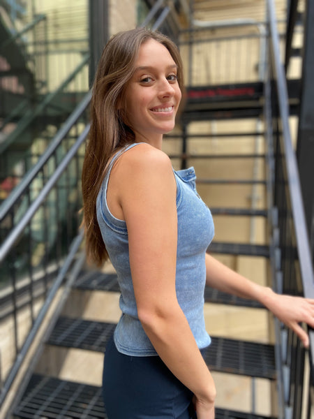 Introducing the Thalia Blue Henley Tank Top! This sleeveless knit tank top features an eye-catching acid wash design. With its casual yet stylish Henley style, this top is perfect for any occasion. Upgrade your wardrobe with this must-have piece.



Style: Blue washed sleeveless Henley knit tank top with a casual, effortless look
Material: 97% cotton, 3% spandex – soft, breathable, and slightly stretchy
Fabric: Knit fabric with a ribbed texture for added dimension
Details: Button-front Henley placket with a