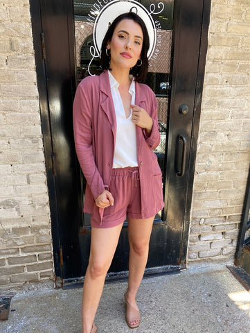 valerie blazer and shorts mauve pink set linen set 