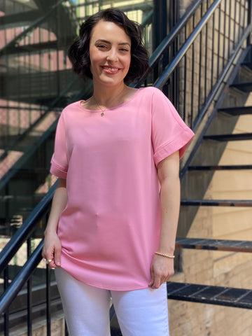viv pink oversized fit t shirt cuffed sleeves