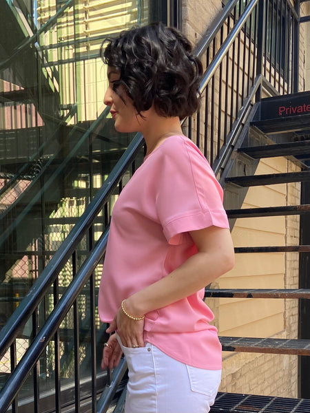 viv pink oversized fit t shirt cuffed sleeves