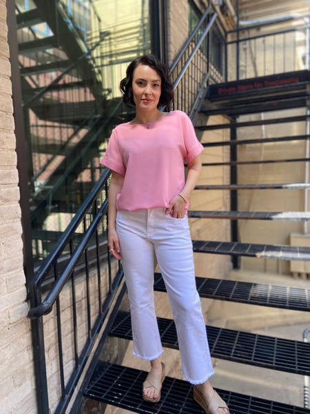 viv pink oversized fit t shirt cuffed sleeves