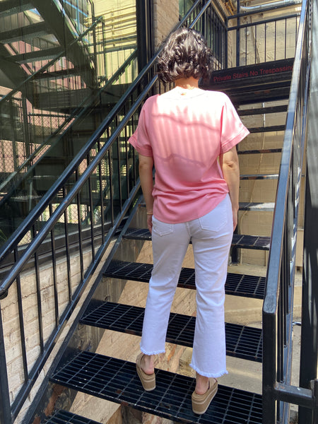 viv pink oversized fit t shirt cuffed sleeves