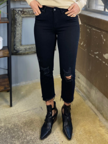 The Raven Mica Black High Rise Straight Crop Jeans