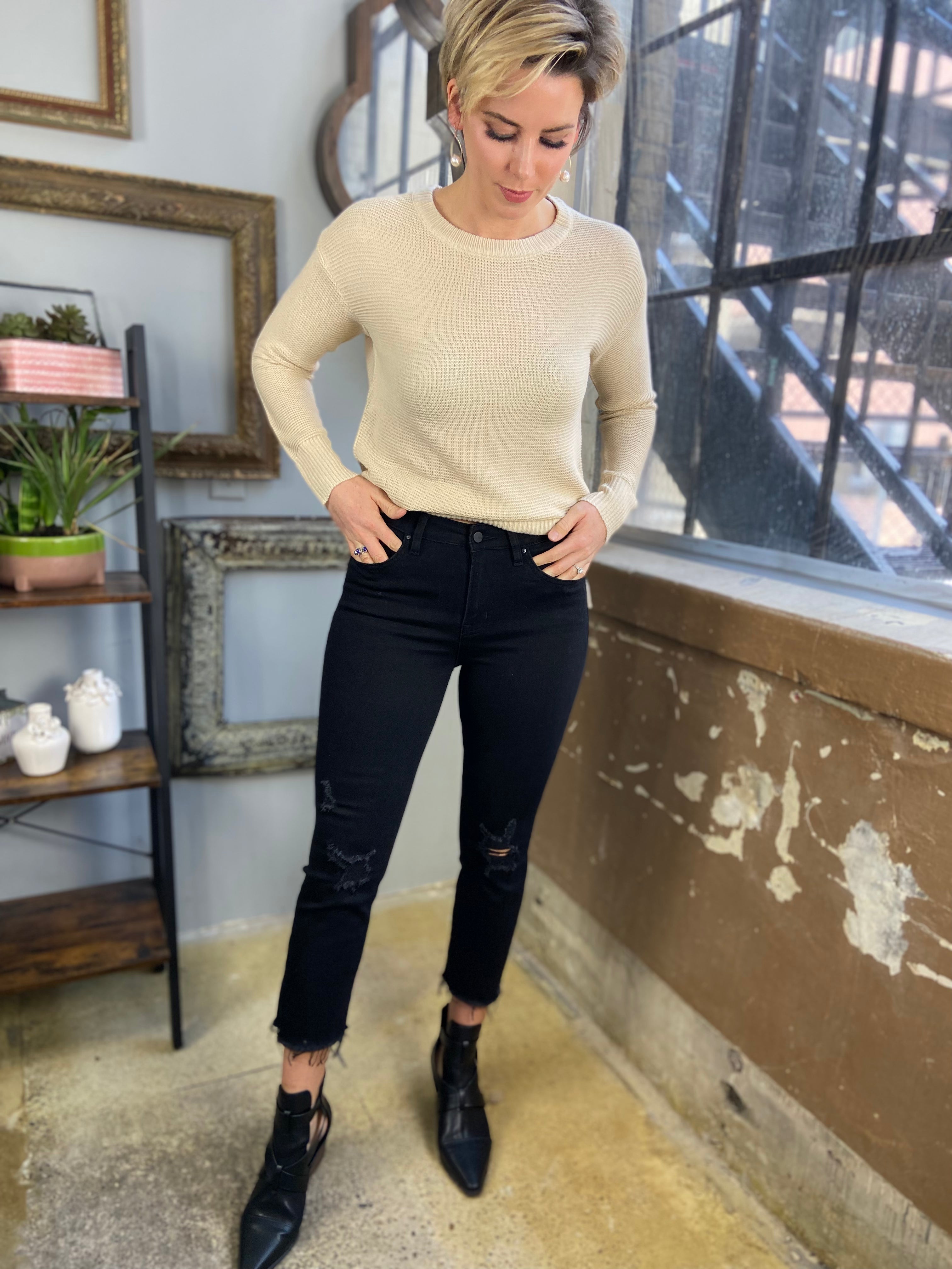 The Raven Mica Black High Rise Straight Crop Jeans - MK Threads Boutique