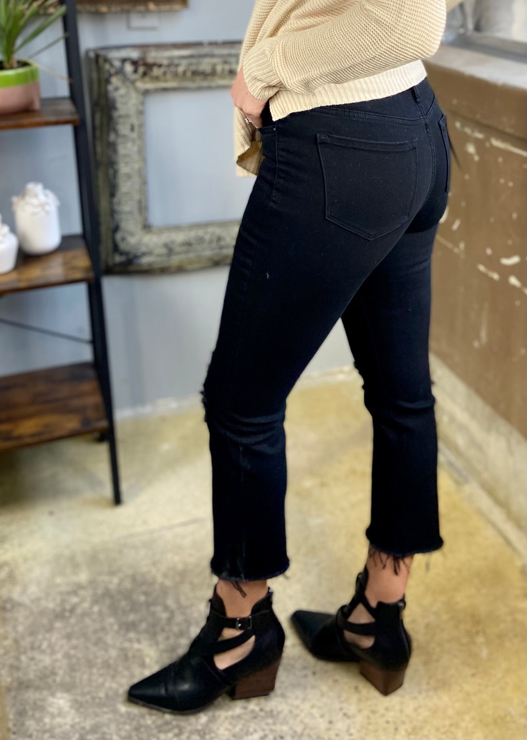 The Raven Mica Black High Rise Straight Crop Jeans - MK Threads Boutique